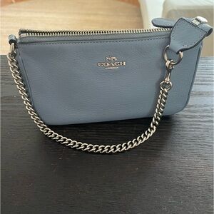 Coach Small Leather nolita 19 in Dusty Blue with Silver Chain